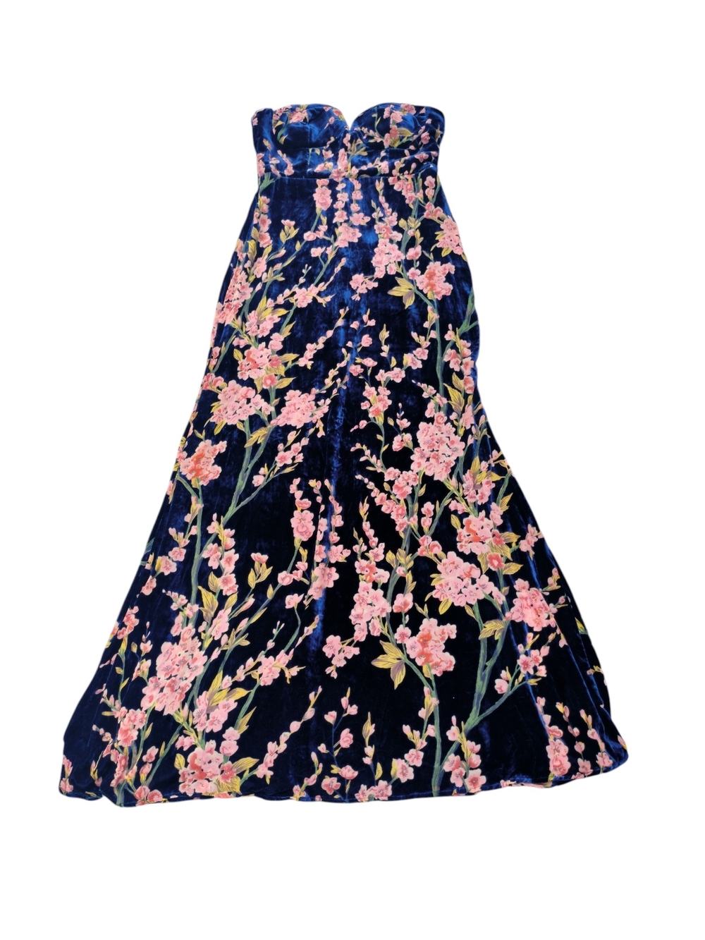Lulus Bloom In Mind Navy Velvet Floral Strapless Maxi Dress" Size L - Picture 2 of 9